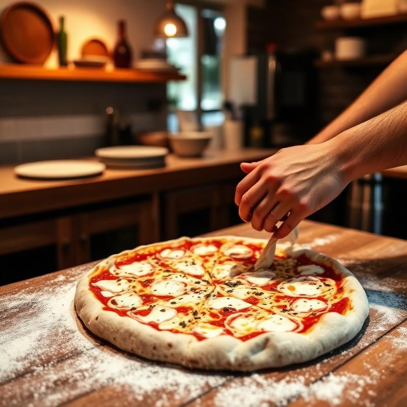 Massa de pizza sendo preparada
